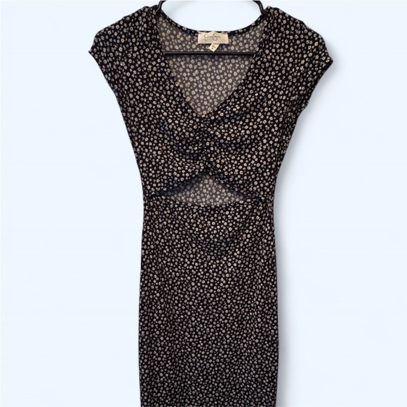 Jessica Simpson Black and white  ditsy floral middle cutout Midi Dress size S - Picture 1 of 5